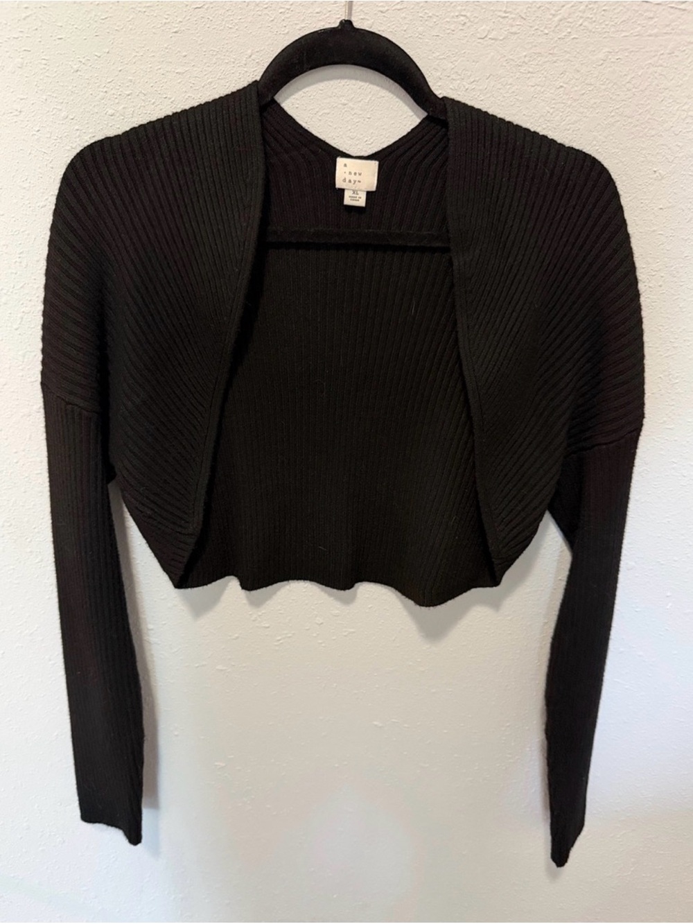 a new day ~ Black Ribbed ~ Cardigan ~ Cropped ~ Open-Front ~ Shrug